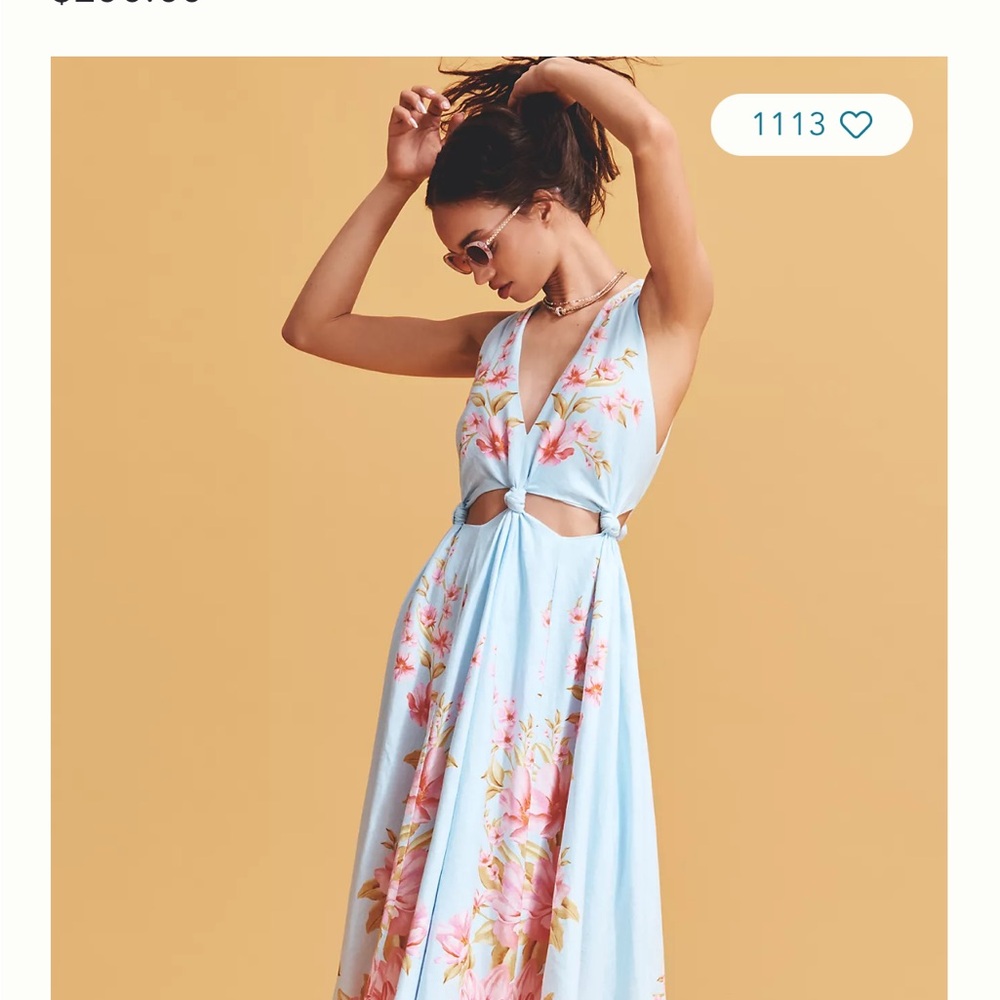 Farm Rio for Anthropologie Light Blue Floral Backless Dress